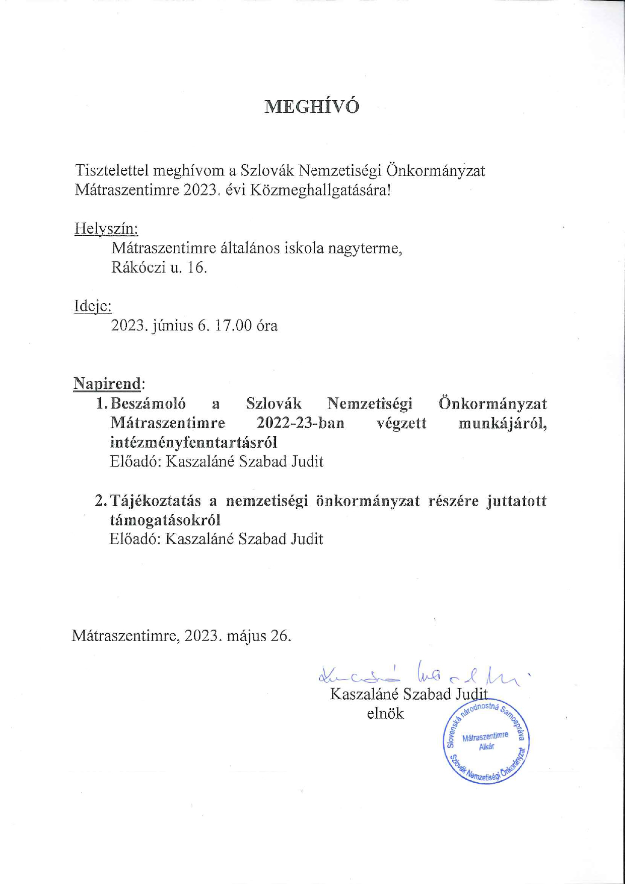 A meghívó szövege